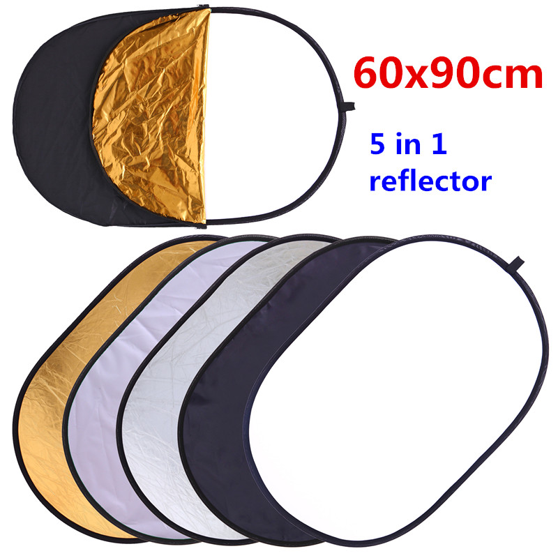 Reflector 5 In 1 - Ryh-フォトスタジオ用の折りたたみ式反射板,60x90cm,24インチx 35インチ,5 in 1,楕円形,ポータブル