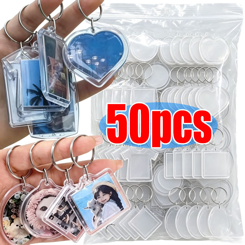 Photography Hacks - 透明アクリル製写真入れフレーム、透明な長方形のブランクキーホルダー、DIYスプリットリングキーチェーンギフト