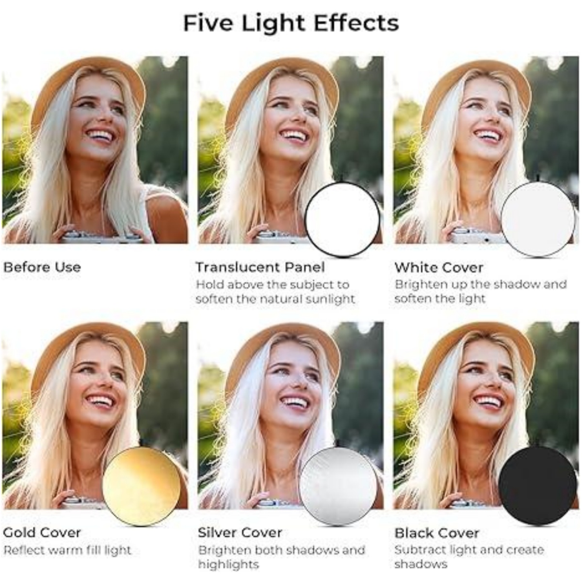 Huanyingbjb-ポータブル写真リフレクター,丸い折り - Reflector 5 In 1 のレビューと価格