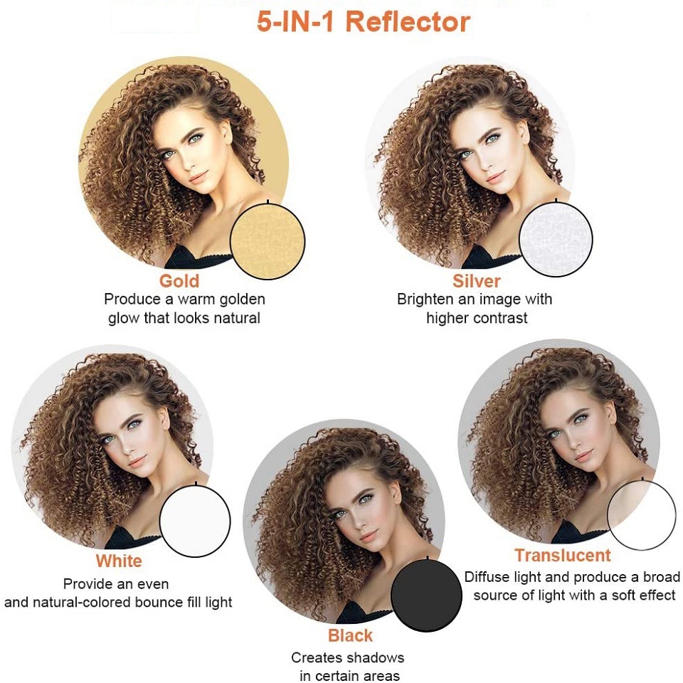 ポータブル折りたたみ式光ディフューザー,写真用ラウンドリフレ - Reflector 5 In 1 のレビューと価格