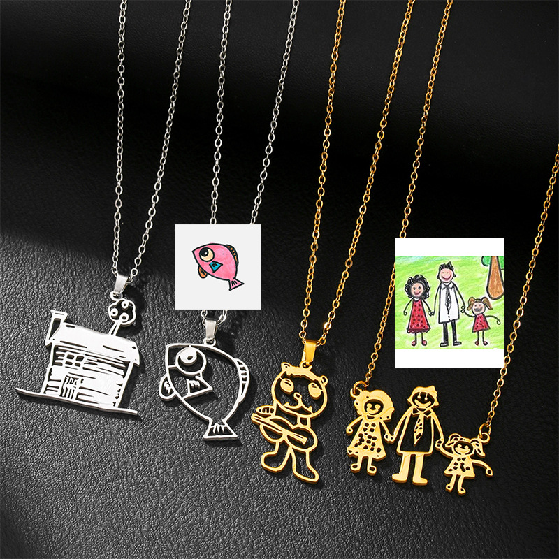 DIY カスタムロゴ子供の絵のペンダントネックレスパーソナラ - Photography Logo のレビューと価格