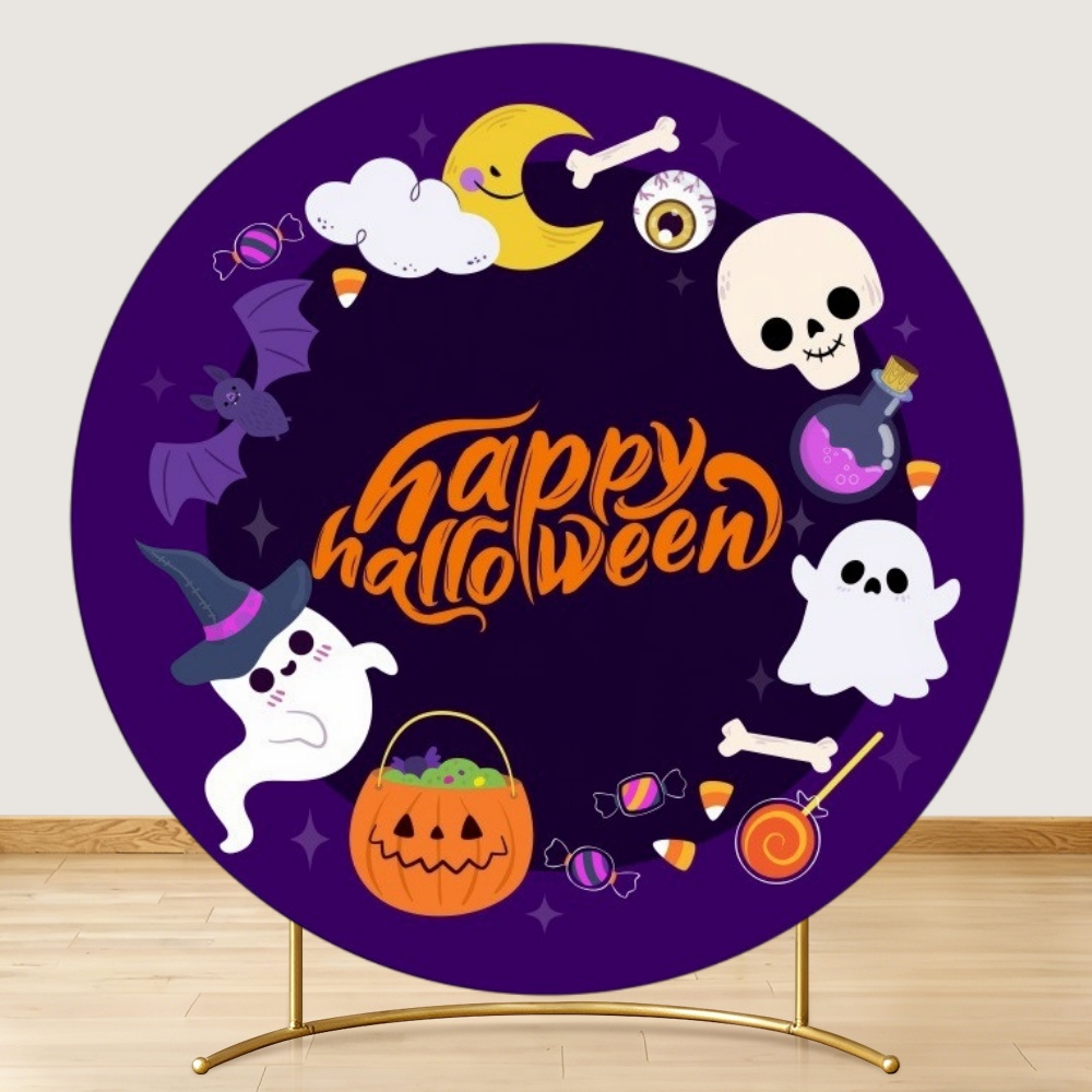 ラウンドハロウィン背景幕 スカルバット パンプキン キャンデ - Photography Trick のレビューと価格