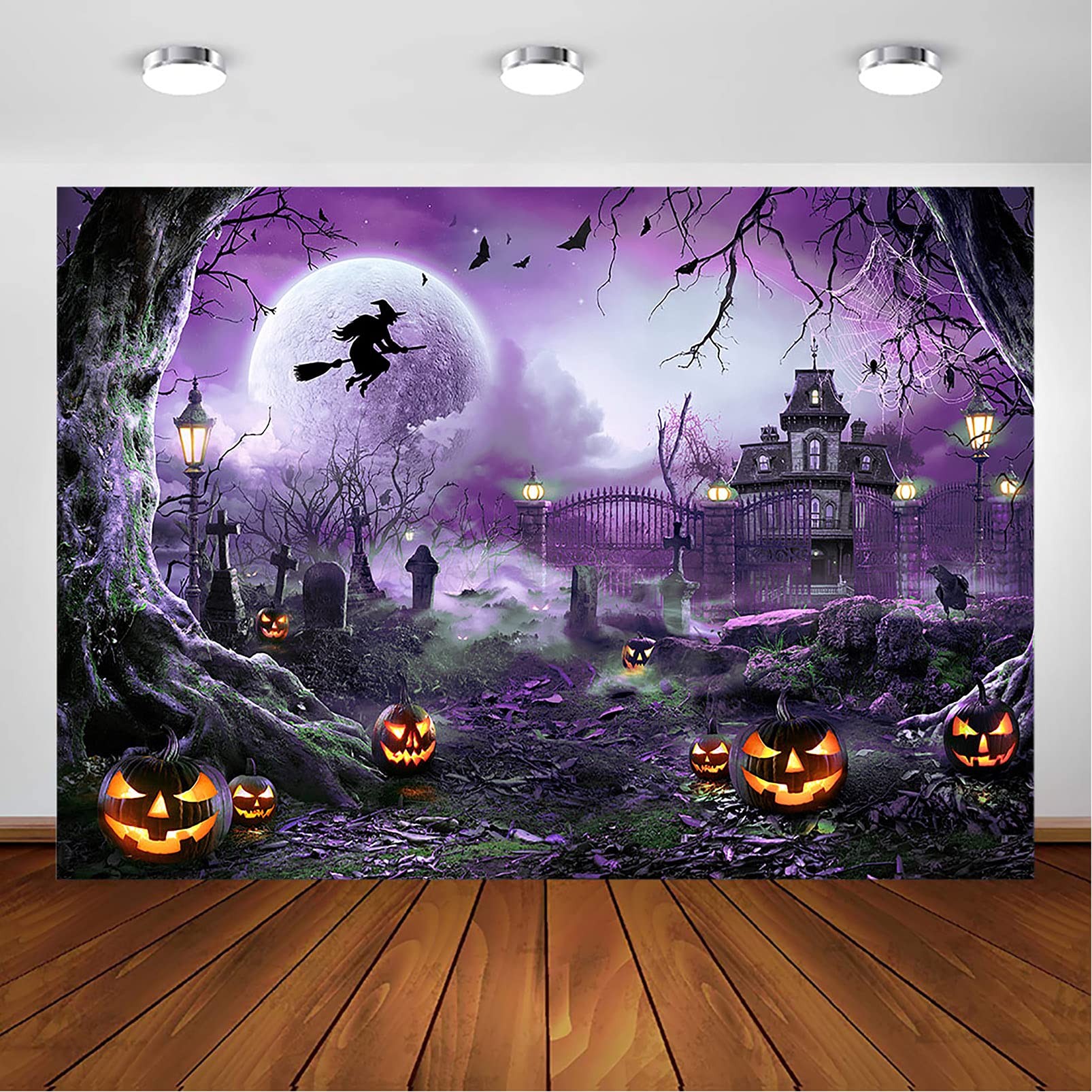 不気味なカボチャ魔女ゴーストバット背景幕ハロウィンパーティー - Photography Trick のレビューと価格